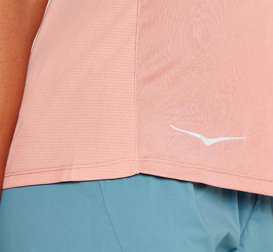 Hoka One One Womens Tops - Performance Short Sleeve - Pink - HRNK46893